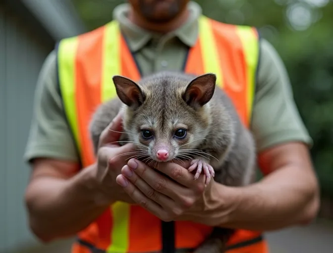 Animal handler safely recovering a deceased possum in Fyansford